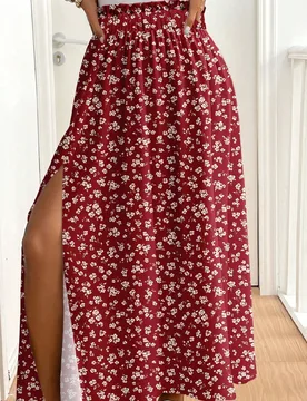 Falda casual de mujer con abertura alta y bajo acampanado, verano, vacaciones, playa, streetwear, adecuada para uso diario, citas, fiestas, otoño/inv - Shein - FashionsVida