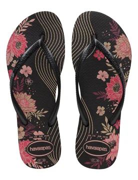 Ciabatte Infradito Nere con Fiori Slim Organic 37/38 - Havaianas - FashionsVida