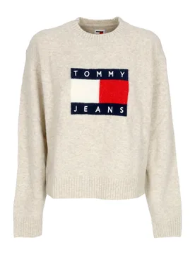 Maglione Donna W Melange Flag Sweater Ancient White Melange - Tommy hilfiger - FashionsVida