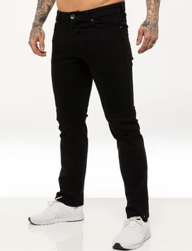 Mens Straight Leg Stretch Jeans - Black Cotton - Size 48 Short - Kruze By Enzo - FashionsVida