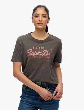 Superdry Damen Locker Geschnittenes Vintage Logo T-shirt mit Verzierung Black - Größe: 34 - 39.99 - FashionsVida
