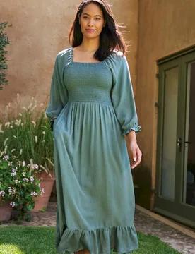 Cadiz Womens Full Sleeve Shirred Dress - Green - Green - Size: 14 - Mountain Warehouse - FashionsVida
