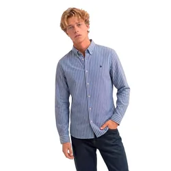 Camicia A Maniche Lunghe Preppy Oxford Broker Navy Pink Stripe M