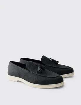 Herren Texturierter Slipper Aus PU Mit Quaste Black Größe 44 - boohooMAN - FashionsVida