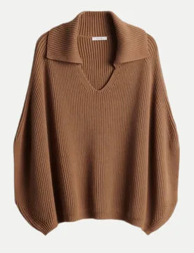 Opus Rippstrickponcho Acookie Braun - Opus - FashionsVida
