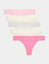 Pk Cotton & Lace Printed Thongs Pink Mix female