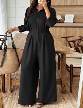 Mono con cuello y volantes en las mangas para mujer de talla grande, cintura ceñida, para uso casual y de oficina 2XL - Shein - FashionsVida