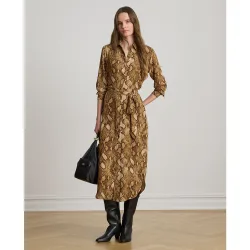 Vestido midi camisero con estampado de serpiente