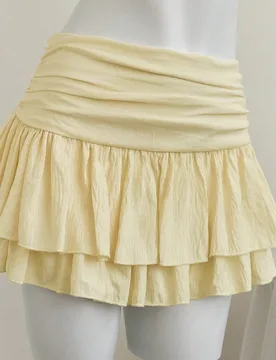 Falda plisada de cintura alta y baja de doble capa de gasa en beige, falda mini de estilo vacacional XS - Shein - FashionsVida