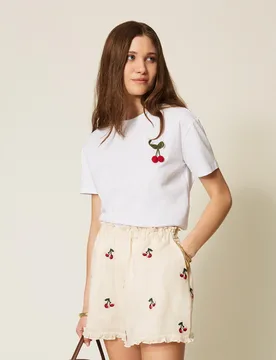 T-shirt regular avec broche en crochet - TWINSET - FashionsVida