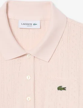 Polo de mujer de punto pointelle de corte ajustado en blanco de manga corta - Lacoste - FashionsVida