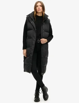 Superdry Damen Longline Steppweste mit Kapuze Schwarz - Größe: 36 - 179.99 - FashionsVida