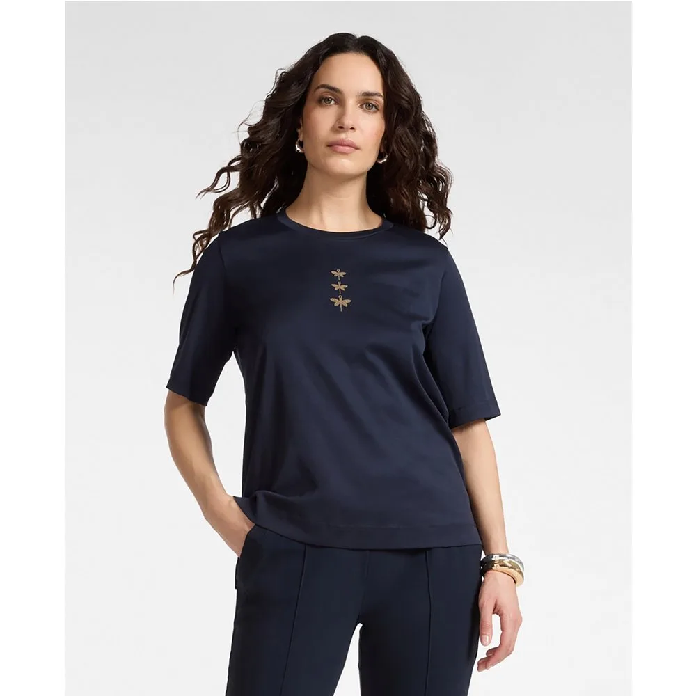 Camiseta de mujer de algodón con libélulas y mangas cortas - Elena Miró - FashionsVida