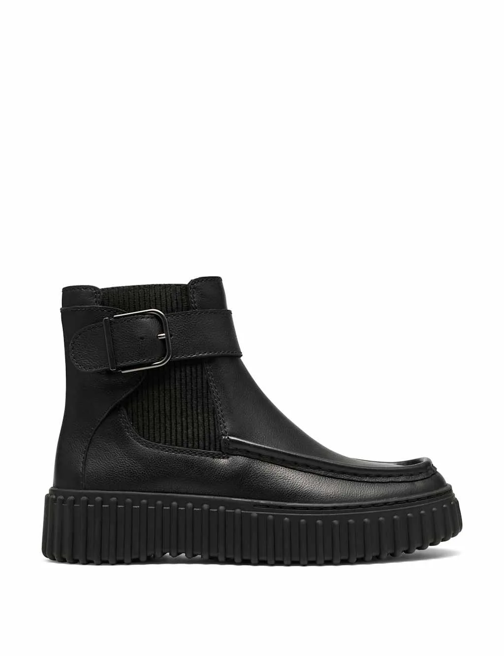 Leather Buckle Flatform Ankle Boots Black female - Clarks - FashionsVida