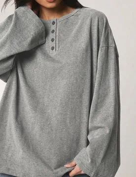 Camisa tipo túnica de manga larga con botones, de corte holgado y casual, para otoño e invierno, de estilo cómodo y relajado L - Shein - FashionsVida