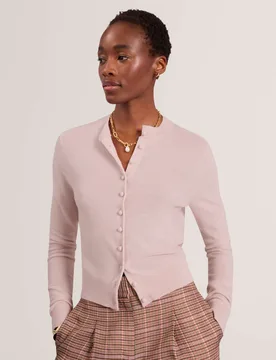 Pure Wool Crew Neck Button Front Cardigan Pink female - Ted baker - FashionsVida