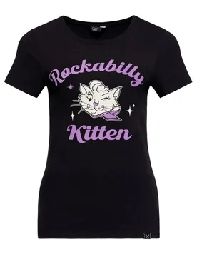 Rockabilly T-Shirt - Rockabilly Kitten T-Shirt - XS bis L - für Damen - Größe M - schwarz - Frauen - female - Queen Kerosin - FashionsVida