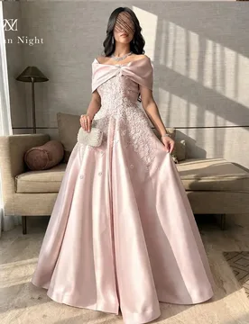 Pink off-the-shoulder strapless sleeveless floor-length ball gown with a full skirt featuring beaded appliqués - Aliexpress - FashionsVida