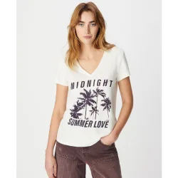 Camiseta de mujer con escote de pico y estampado de palmeras
