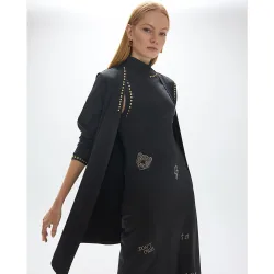 Cárdigan de mujer largo con detalles strass dorados