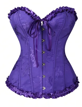 Top tipo corsé bustier sin tirantes para mujer, vintage de jacquard, con botones delanteros, cintura fruncida, espalda con cordones, para boda, Hallo - Shein - FashionsVida