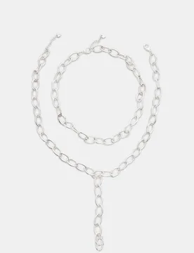 Set mit 2 Lariat-Ketten Grau OS - Stradivarius - FashionsVida