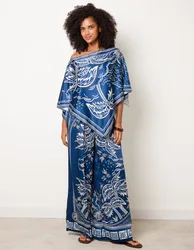 Scarf Print Trouser Set - ONE / NAVY - female