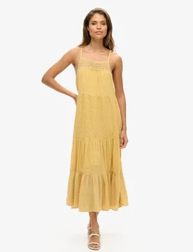 Superdry Damen Vintage Maxi-trägerkleid mit Spitze Gelb - Größe: 38 - 89.99 - FashionsVida