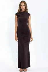 Womens Slit Detailed Bodycon Sandy Maxi Dress - Mocha - Size Large