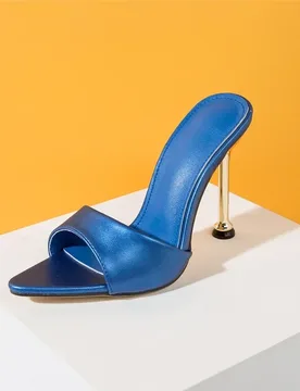 Women's Pointed Open Toe Metallic Faux Leather Single Strap Slip‑On Metal Stiletto Heel Mule Sandals,Minimalist Elegant Footwear - Aliexpress - FashionsVida
