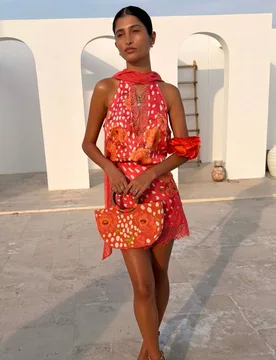 Satin Printed Lace Detail Slip Skirt Orange Mix female - Never Fully Dressed - FashionsVida