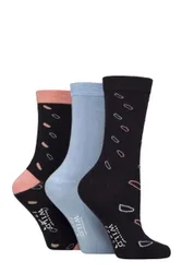 Women's 3 Pair SOCKSHOP Patterned Bamboo Socks Oval Navy 4-8 - Multi Coloured - Size: Small