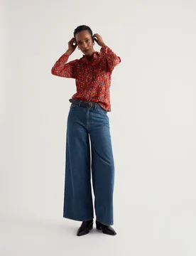 Pure Cotton Textured Floral Shirt Orange Mix female - Seasalt cornwall - FashionsVida