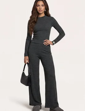 Women's Striped Wide Leg Trouser in Grey Size: 8 - Grey - Size: 8 - Urban Bliss - FashionsVida