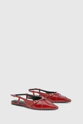 Womens Cross Over Strap Detail Pointed Flats - Burgundy - Size Uk 5