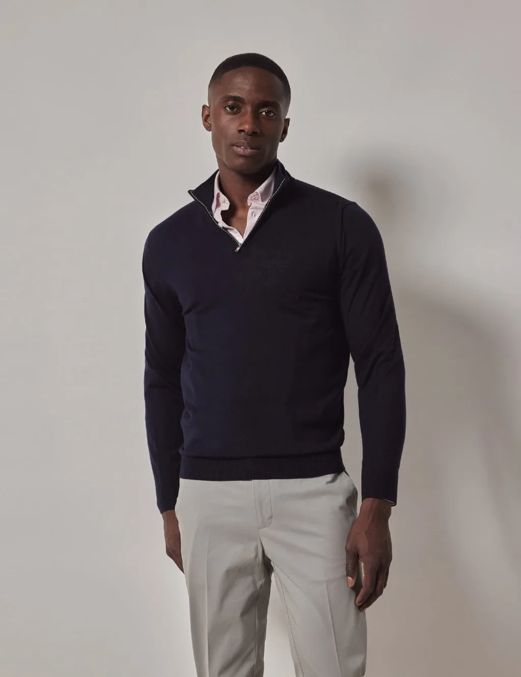 Pure Wool Half Zip Jumper Navy male - Hawes & Curtis - FashionsVida