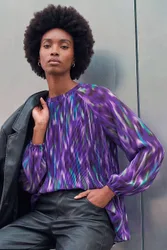 Women's Abstract Print Pleated Top in Purple Size: 20 - Purple - Size: 20