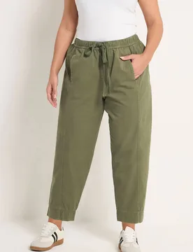 Women's Twill Barrel Leg Trousers in Light Khaki Size: 22-24 - Light Khaki - Size: 22-24 - Yours - FashionsVida