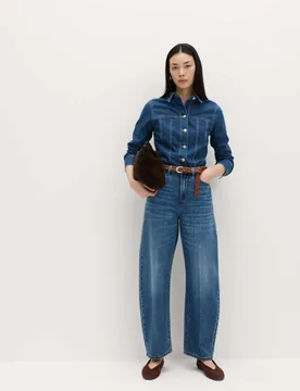 High Waisted Crease Front Barrel Jeans Medium Indigo female - M&S - FashionsVida