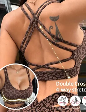 Pieza Sujetador deportivo sin costuras y sexy con estampado de leopardo y diseño cruzado en la espalda para yoga, fitness, correr - Shein - FashionsVida