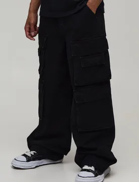 Mens Washed Multi Pocket Baggy Fit Cargo Jeans - Black Cotton - Size 30r - boohooMAN - FashionsVida