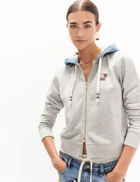 Sudadera de mujer corta con cremallera y capucha en denim - Lola Casademunt - FashionsVida