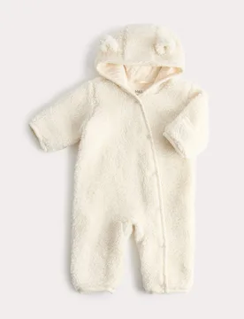 U Borg Double Zip Bobble Hood Pramsuit (0-1 Yrs) Light Cream unisex - M&S - FashionsVida