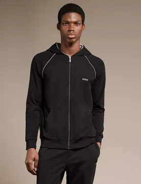 Cotton Rich Zip Up Hoodie Black male - BOSS - FashionsVida