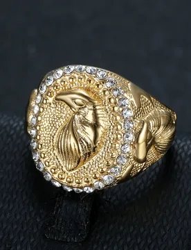 Punk Men's American Eagle Head Ring Gold Silver Color Stainless Steel Iced Out Crystal Zirconia Oval Rings for Man Jewelry Gift - Aliexpress - FashionsVida