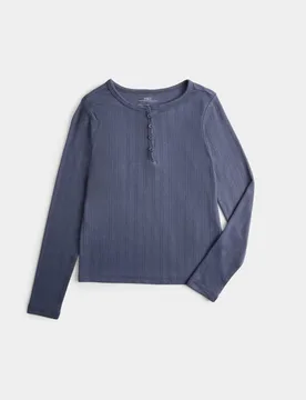 Long Sleeve Button Up Pyjama Top (6-16 Yrs) Navy female - M&S - FashionsVida