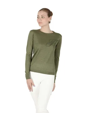 Womens Long Sleeve Art 004 Green Letter A Silk - Size Large - Crown of Edinburgh Cashmere - FashionsVida