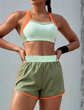 Conjunto deportivo de top corto y shorts con bolsillo con estampado de letras para mujer M - Shein - FashionsVida