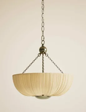 Pleated Fabric Uplighter Pendant Light Antique Brass - M&S - FashionsVida