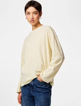 Camiseta de rayas, manga larga de mujer - Pieces - FashionsVida